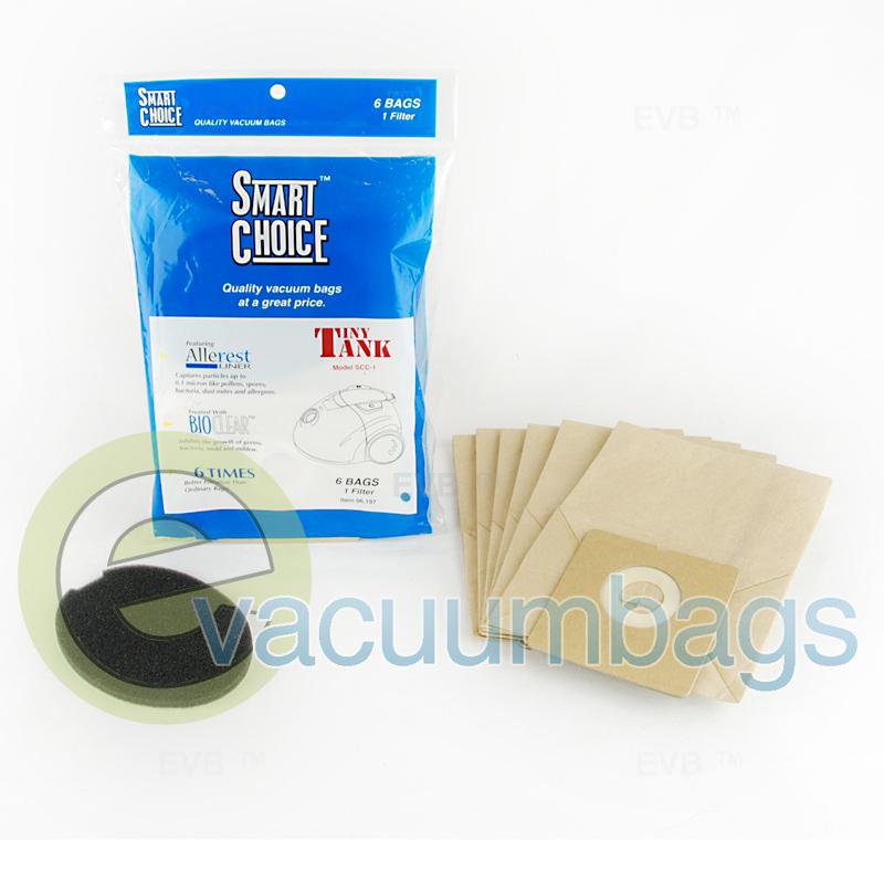 Carpet Pro SCC-1 Tiny Tank Compact Canister Paper Vacuum Bags 6 Pack + 1 Filter 06.197 09-2428-05