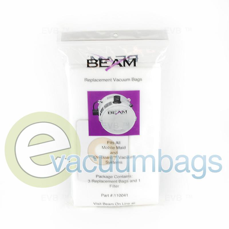 Beam Mobile Maid On-Board Paper Vacuum Bags 3 Pack + 1 Filter 110041 E-110041