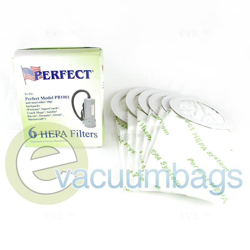 Perfect PB1001 10 Quart BackPack HEPA Vacuum Filter Bags  6 Pack  14-2425-07 14-2425-07