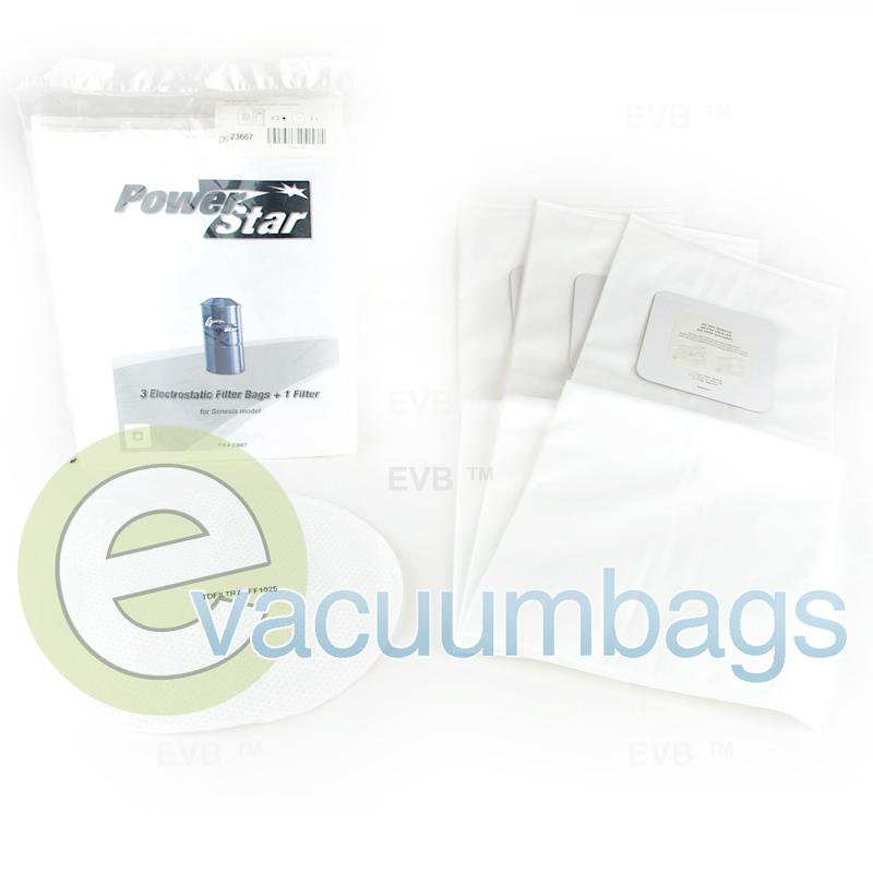 Power Star Electrostatic Genesis Filter Paper Vacuum Bags 3 Pack + 1 Filter TDSAC20Q PS-23667