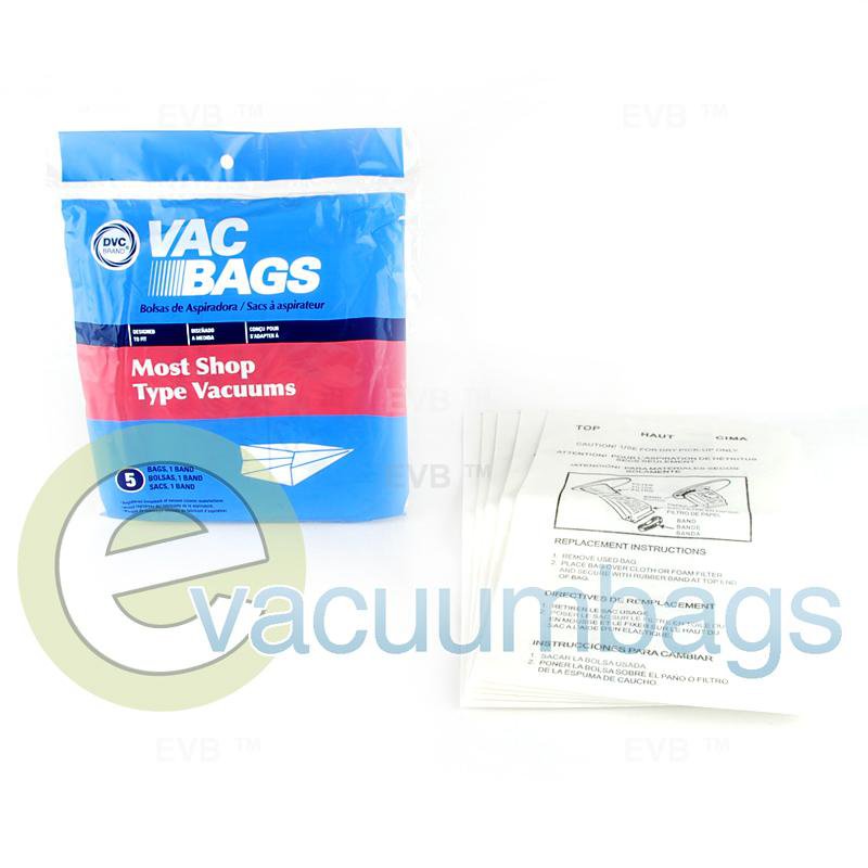 Shop Vac Canister Paper Vacuum Bags by DVC 5 Pack +1 Rubber Band  405515 88-2400-07