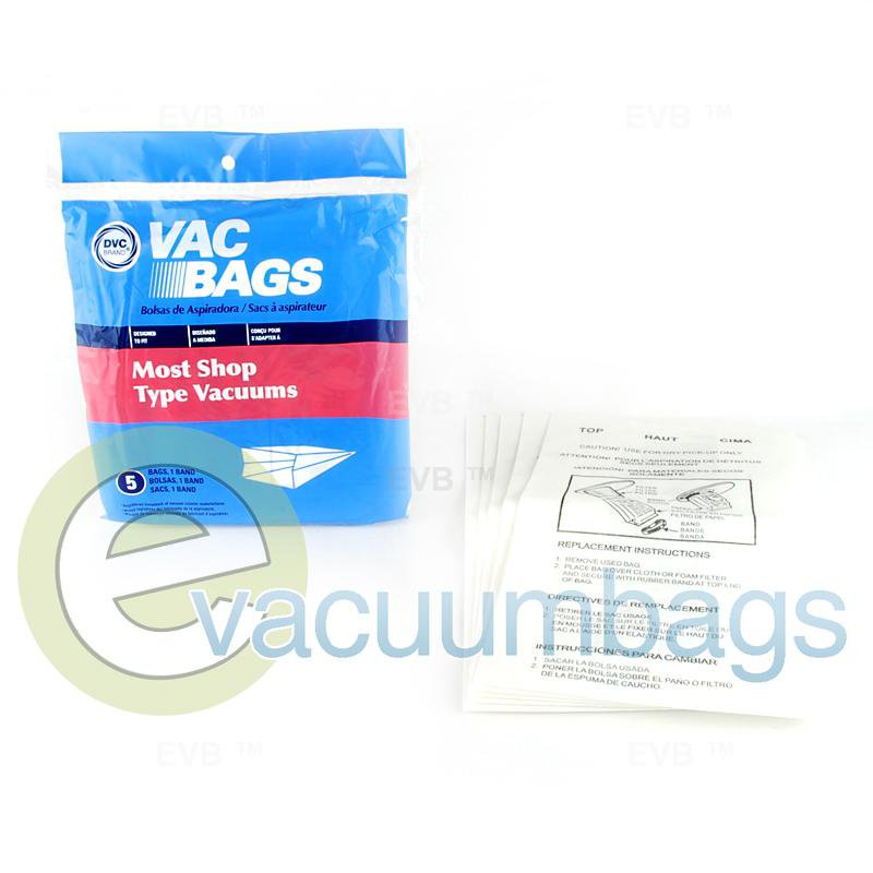 Shop Vac Canister Paper Vacuum Bags by DVC 5 Pack +1 Rubber Band 405515 88-2400-07