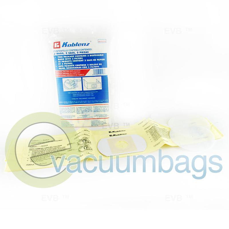 Koblenz 1000 Series Canister Paper Vacuum Bags 3 Bags + 3 Filters 45-0107-8 45-0107-8