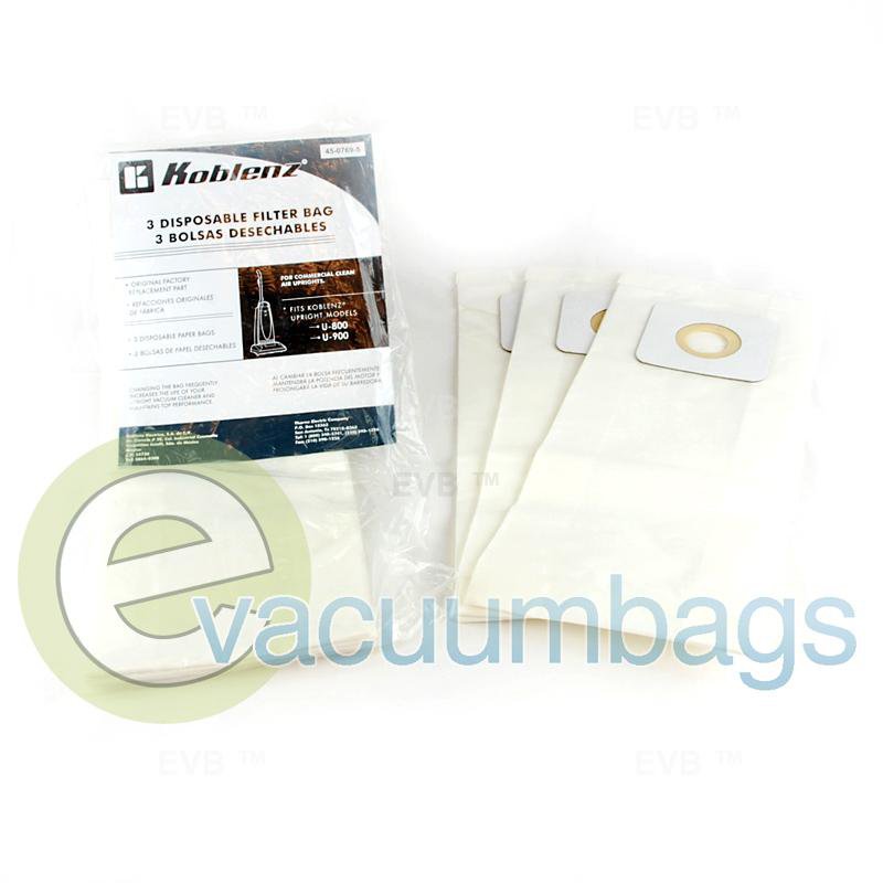 Koblenz U-800 U-900 Commercial Upright Paper Vacuum Bags 3 Pack 45-0769-5 51-2425-01
