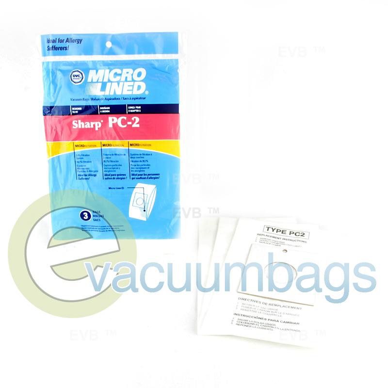 Sharp Type PC-2 Micro-Lined Paper Vacuum Bags by DVC 3 Pack 451088 86-2405-01
