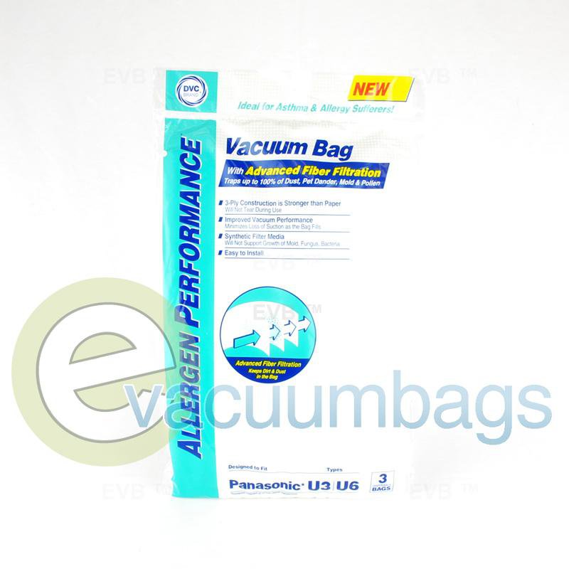 Panasonic Type U3 U6 Upright Allergen Paper Vacuum Bags by DVC 3 Pack 464716 PR-1471A