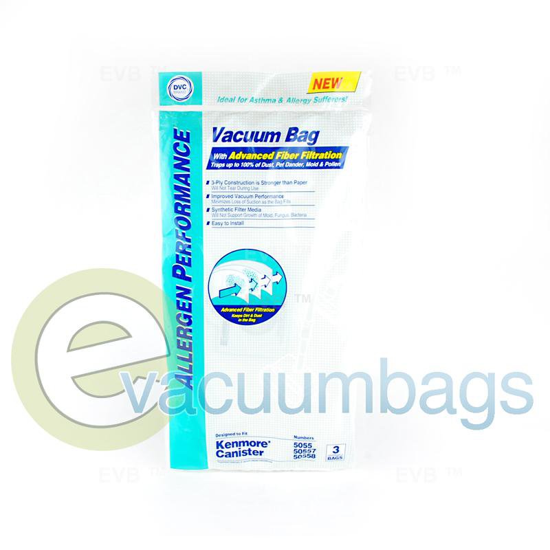 Kenmore 5055 50557 and  50558 Anti-Allergen Synthetic Vacuum Bags by DVC 3 Pack  464724 KER-14551A