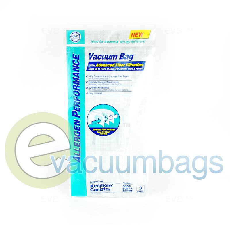 Kenmore 5055 50557 and 50558 Anti-Allergen Synthetic Vacuum Bags by DVC 3 Pack 464724 KER-14551A