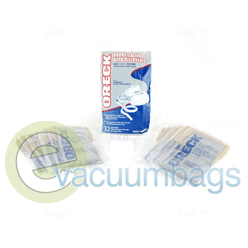 Oreck Housekeeper Compact Canister Hypo-Allergenic Paper Vacuum Bags 12 Pack + 1 Motor Filter PKBB12OF 59-2424-04