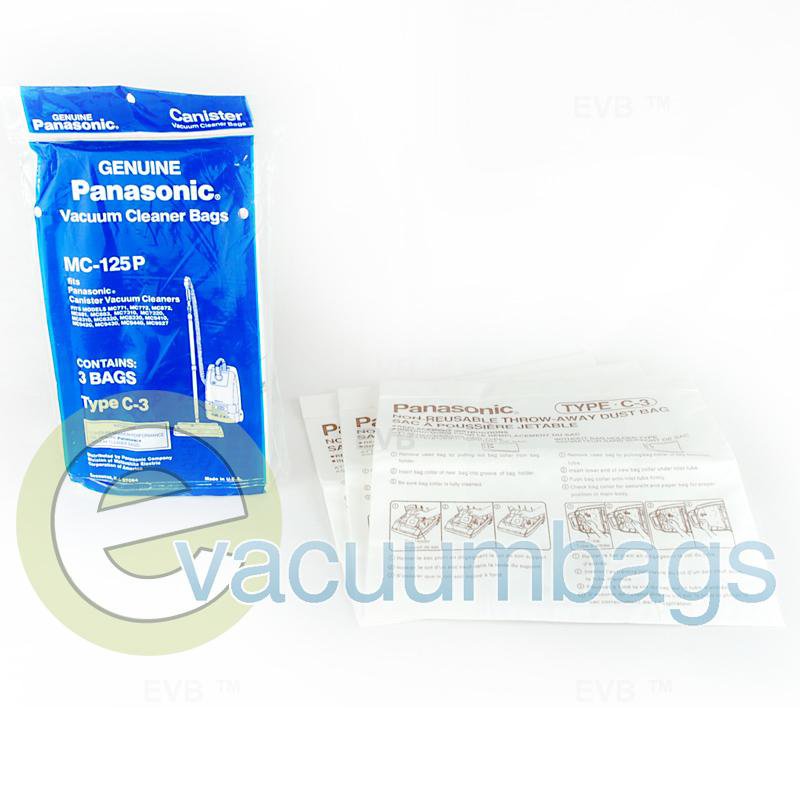 Panasonic Type C-3 MC-125P Canister Paper Vacuum Bags 3 Pack MC125P 63-2405-05