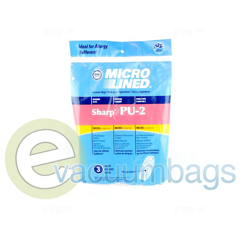Sharp Type PU-2 Upright Micro-Lined Paper Vacuum Bags by DVC 3 Pack 444820 SHR-14355