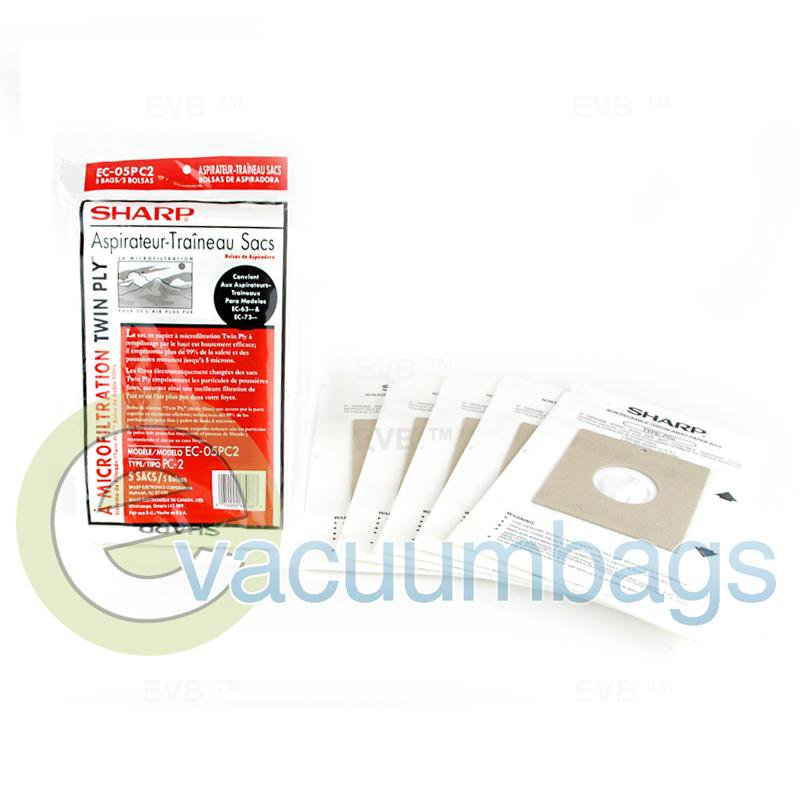 Sharp Type PC-2 Micro Filtration Twin Ply Canister Paper Vacuum Bags 5 Pack  EC-05PC2 87-2420-01