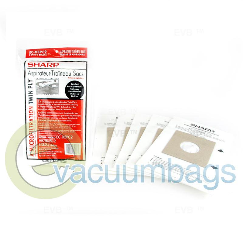 Sharp Type PC-2 Micro Filtration Twin Ply Canister Paper Vacuum Bags 5 Pack EC-05PC2 87-2420-01