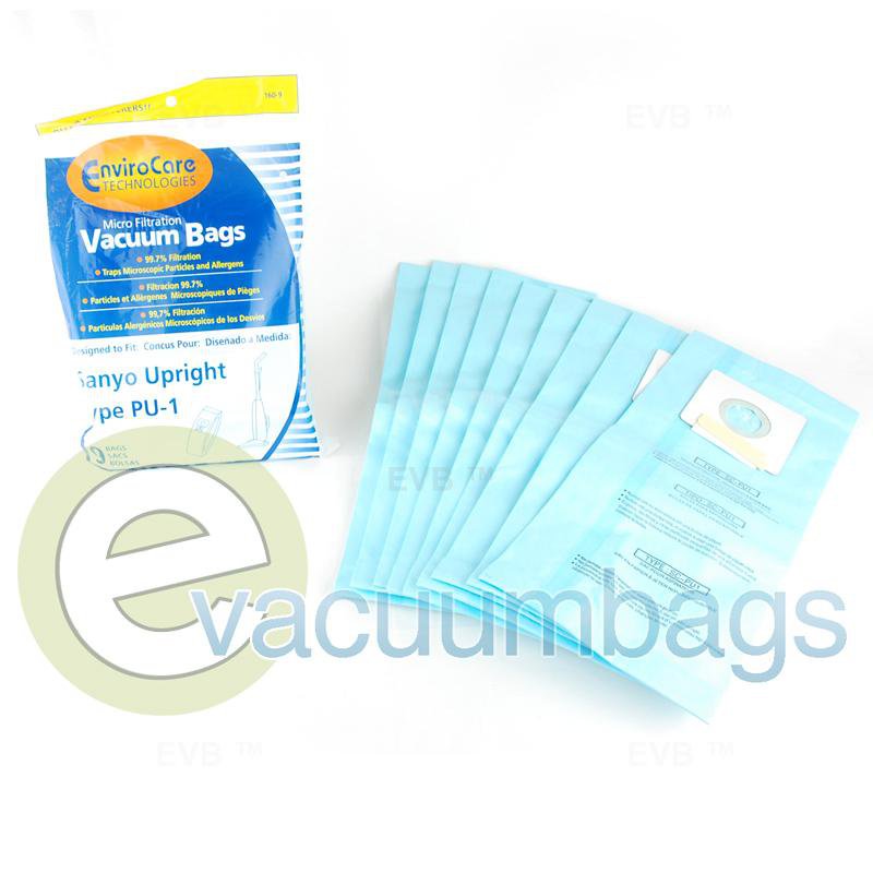 Sanyo Type PU-1 Upright Micro Filtration Paper Vacuum Bags by EnviroCare 9 Pack 160-9 92-2405-01