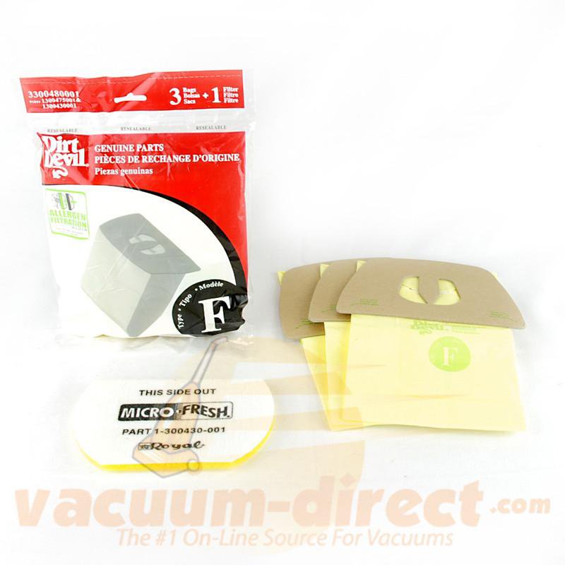 Dirt Devil Style F Microfresh Vacuum Bag & Filter Set 3 Bags & 1 Filter 83-2443-01