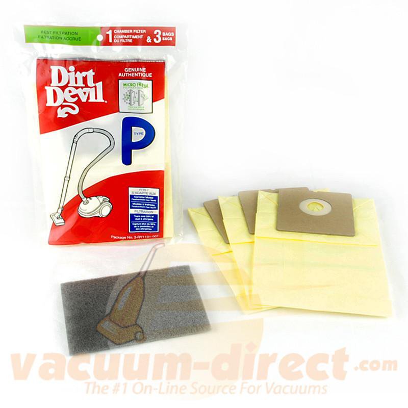 Dirt Devil Type P Microfresh Bag & Filter Set for AiroPro 1000 3 Bags & 1 Filter 83-2454-07