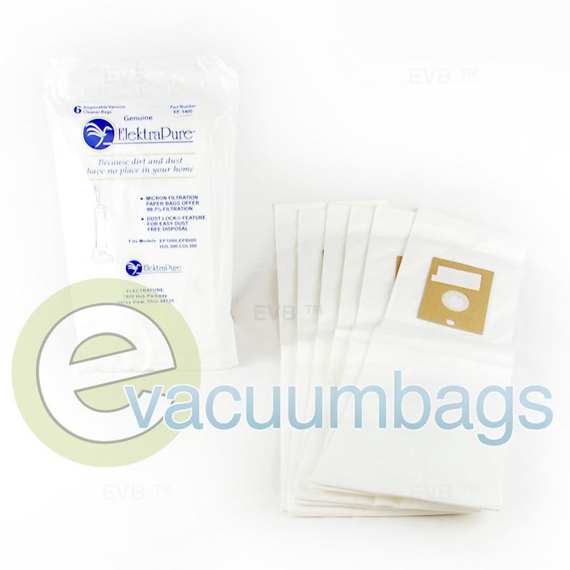 ElektraPure Easy Glider EP1000 EP8000 HUL300 CUL300 Paper Vacuum Bags 6 Pack EP-1405 EP-1405