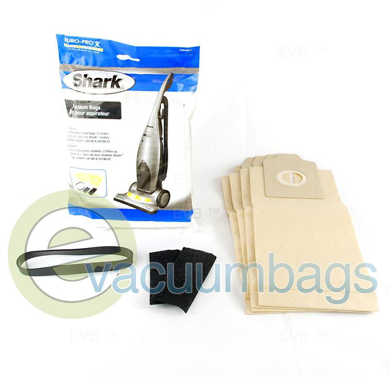 Shark Euro-Pro UV204 V204TF UV180 UV180 EF Upright Paper Vacuum Bags 4 Pack + 2 Filters + 1 Belt XSD204 EU-14080