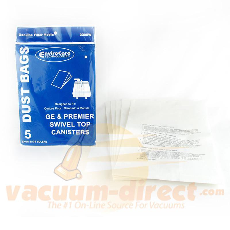 GE & Premier Generic Swivel Top Canister Vacuum Bags by EnviroCare 5 Pack 220SW GER-1405