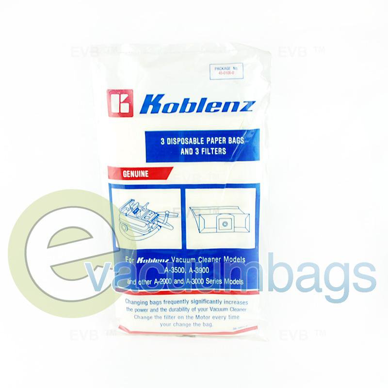 Koblenz 2000 3000 Series Canister Paper Vacuum Bag 3 Bags + 3 Filters 45-0106-0 KO-1410