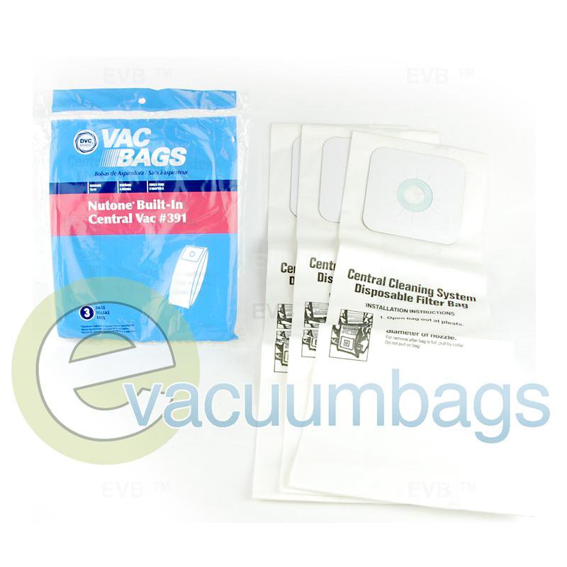Nutone Built-In Central Vac  391 Paper Vacuum Bags by DVC 3 Pack  405477 NUR-1400
