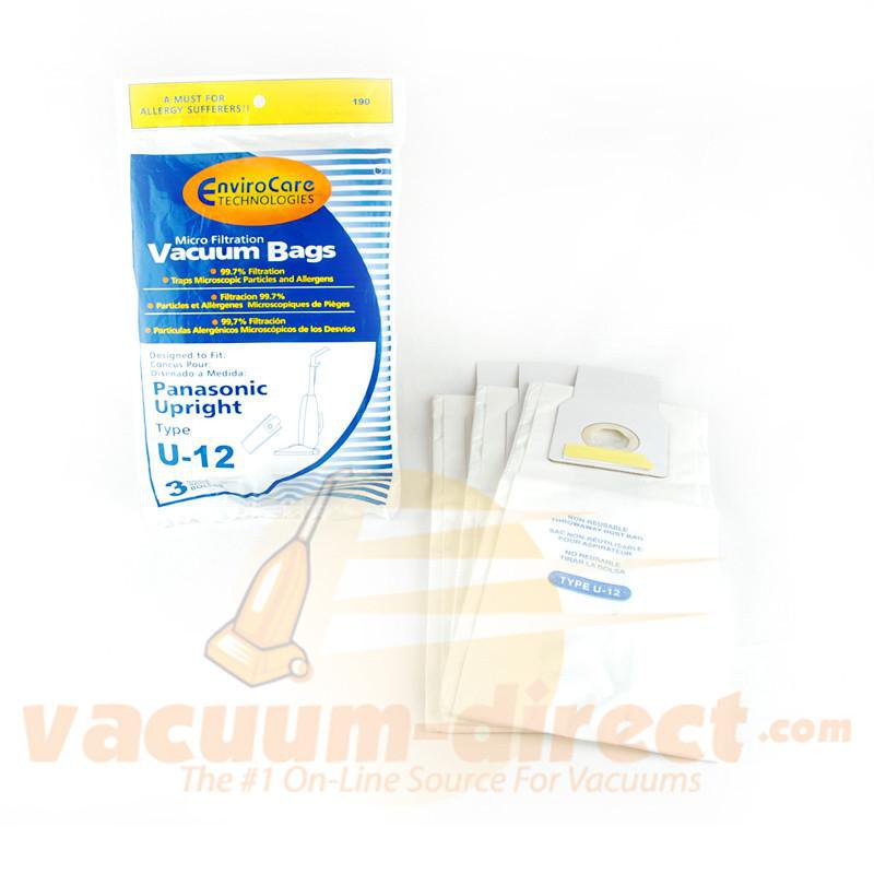 Panasonic Type U-12 Generic Micro Filtration Vacuum Bags by EnviroCare 3 Pack 190 60-2430-03
