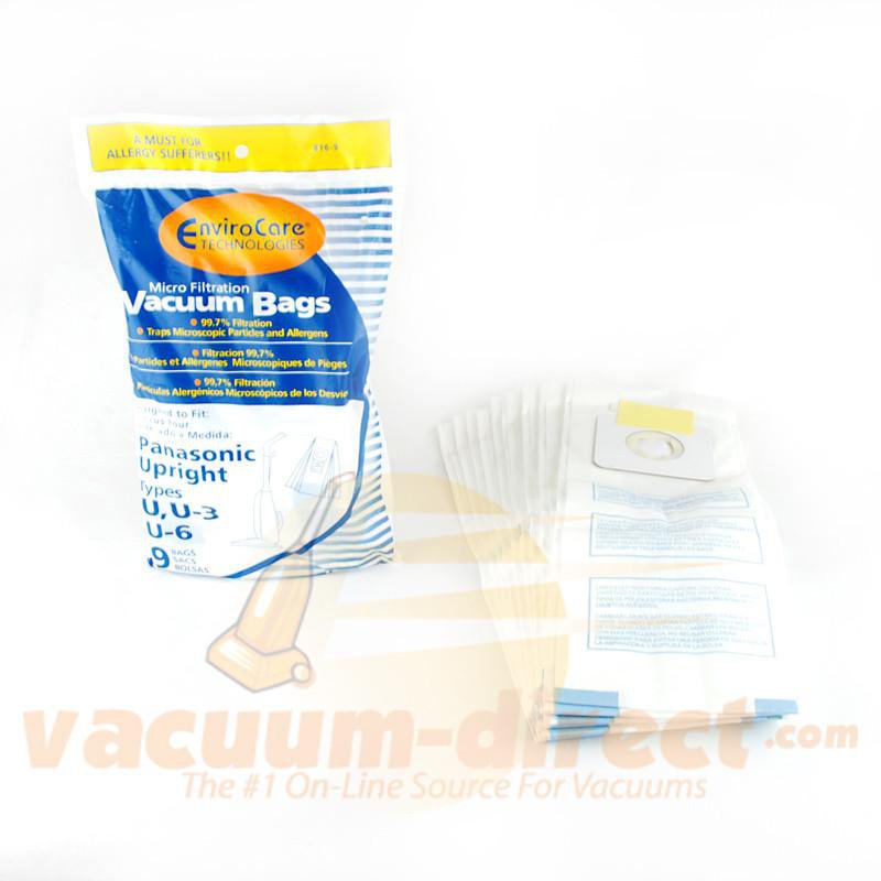 Panasonic Type U U-3 and U-6 Generic Micro Filtration Vacuum Bags by EnviroCare 9 Pack 816-9 60-2401-05