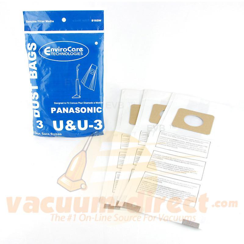 Panasonic Type U & U-3 Generic Vacuum Bags by Envirocare 3 Pack 816SW 60-2412-09