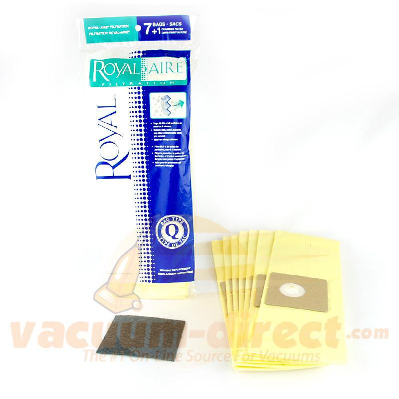 Royal Type Q Royal-Aire Filtration Canister Bag and Filter Set 7 Bags & 1 Chamber Filter Genuine Royal Dirt Devil RO-RY2100