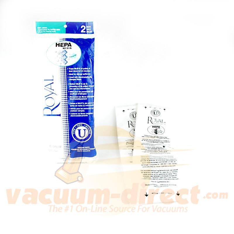 Royal Type U HEPA Filtration Vacuum Bags 2 Pack Genuine Royal 81-2430-08
