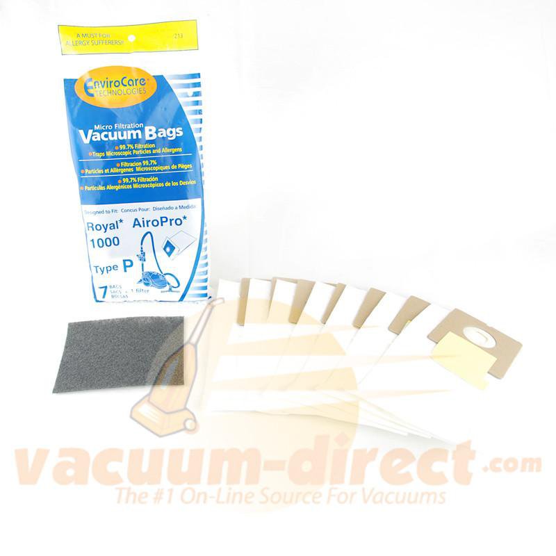 Royal Type P Generic Micro Filtration Vacuum Bag and Filter Set by EnviroCare 7 Bags & 1 Filter 213 82-2432-04