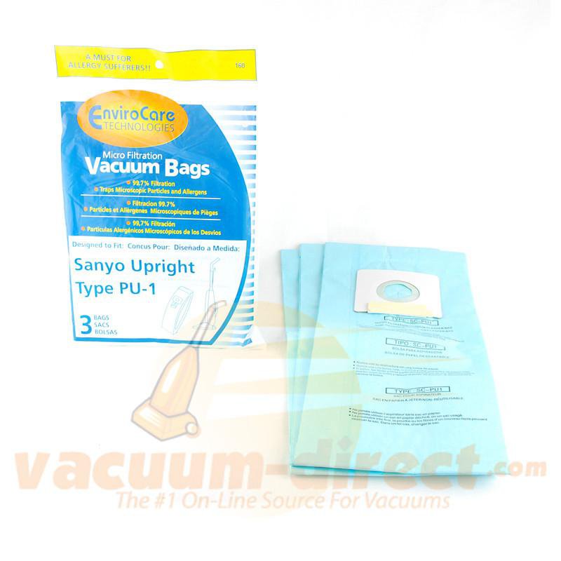 Sanyo Type PU-1 Generic Micro Filtration Vacuum Bags by EnviroCare 3 Pack 160 92-2404-02