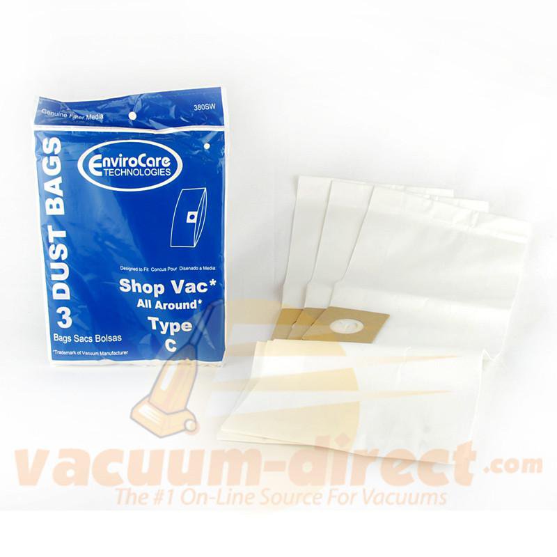 Shop Vac Generic Type C EnviroCare Vacuum Bags 3 Bags 380SW 88-2403-04