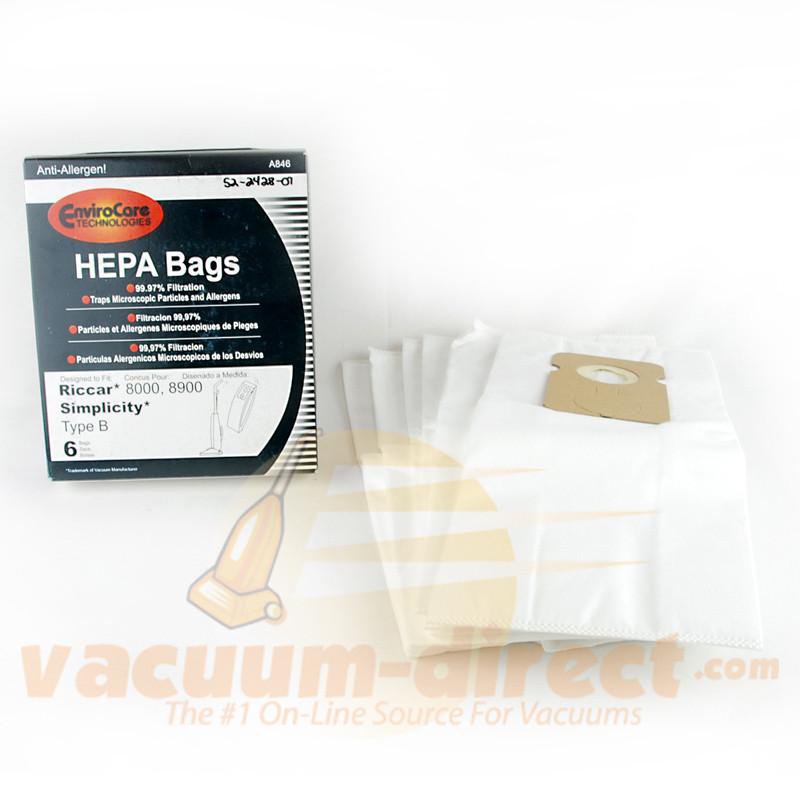 Simplicity Type B Generic HEPA Vacuum Bags by EnviroCare 6 Bags A846 52-2428-07