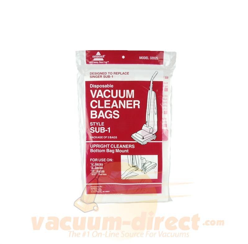 Singer Style SUB-1 Upright Bottom Bag Mount Vacuum Bags by Bissell 3 Pack 91-2401-07