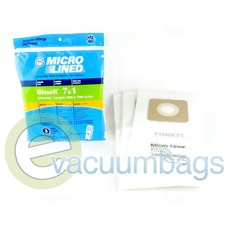 Bissell Style 1 & 7 and Samsung 5000 & &000 Micro Lined Paper Vacuum Bags by DVC 3 Pack   447927 BR-1471