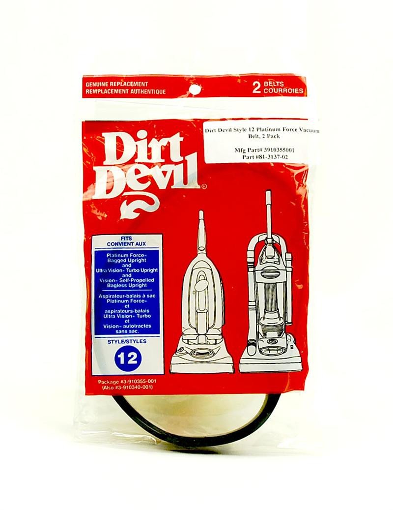 Dirt Devil Style 12 Vacuum Belt for Platinum Force & Vision Uprights 2 Pack 81-3137-02