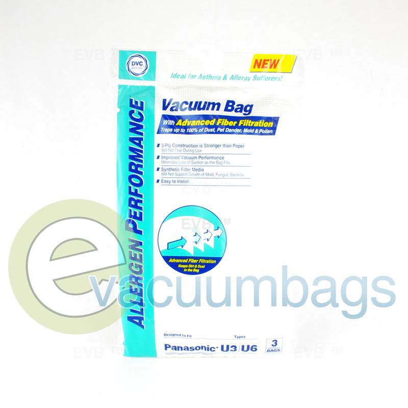 Panasonic Type U3 U6 Upright Allergen Paper Vacuum Bags by DVC 3 Pack  464716 PR-1471A