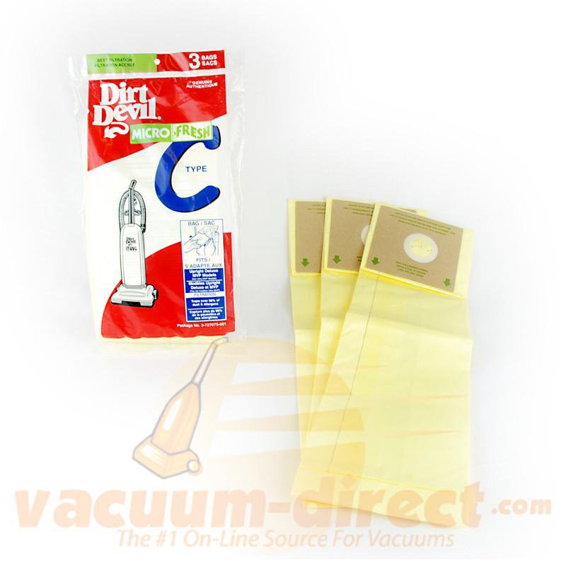 Dirt Devil Type C Microfresh Vacuum Bags for Deluxe & MVP Uprights 3 Pack 81-2406-02