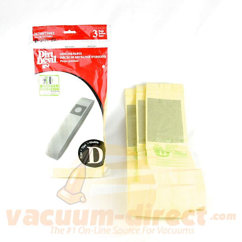 Dirt Devil Type D Microfresh Allergen Filter Vacuum Bags for Featherlite Series 3 Pack 81-2414-02