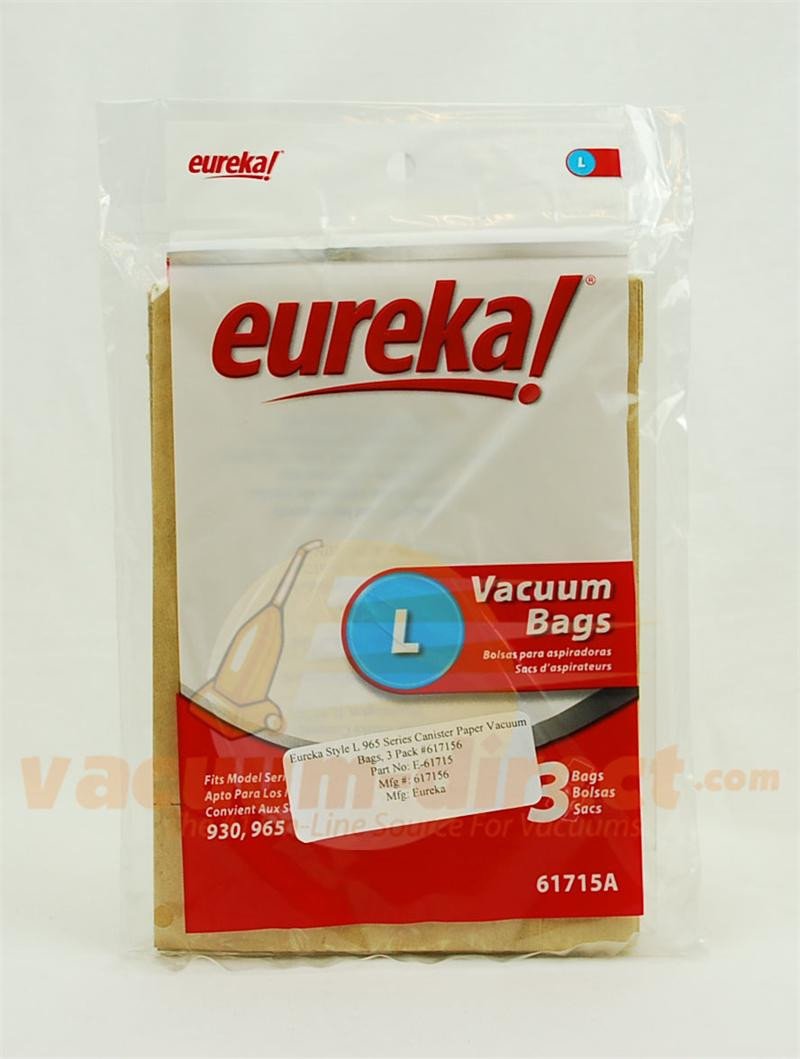 Eureka Type L Canister Vacuum Bags 3 Pack Genuine Eureka Parts E-61715