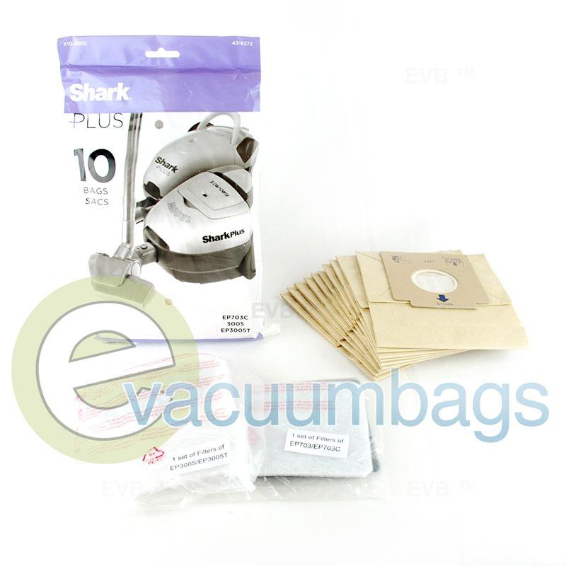 Shark Euro-Pro EP703C 3005 EP3005T Canister Vacuum Bags 10 Pack + 2 Filters  X10-3005 EU-14035