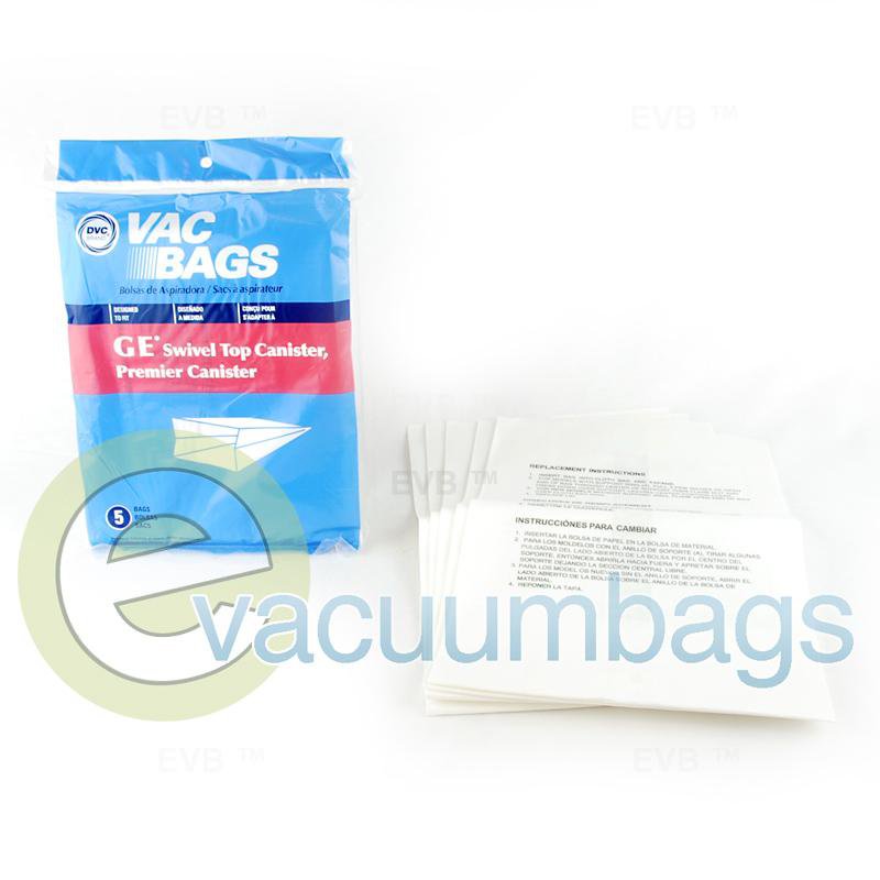 GE Swivel Top Canister Paper Vacuum Bags by DVC 5 Pack  405329 GER-1400