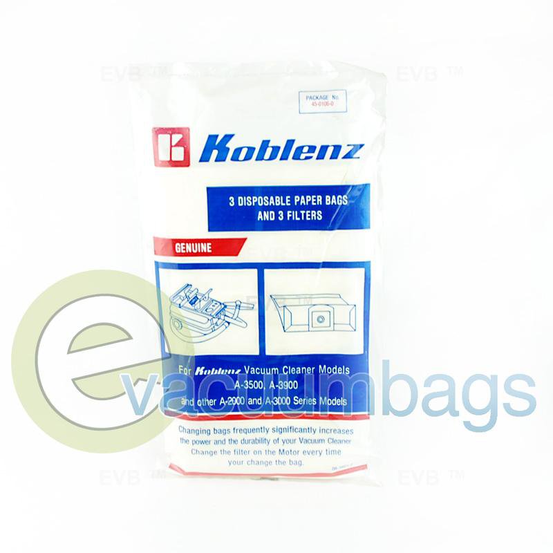 Koblenz 2000 3000 Series Canister Paper Vacuum Bag 3 Bags + 3 Filters  45-0106-0 KO-1410