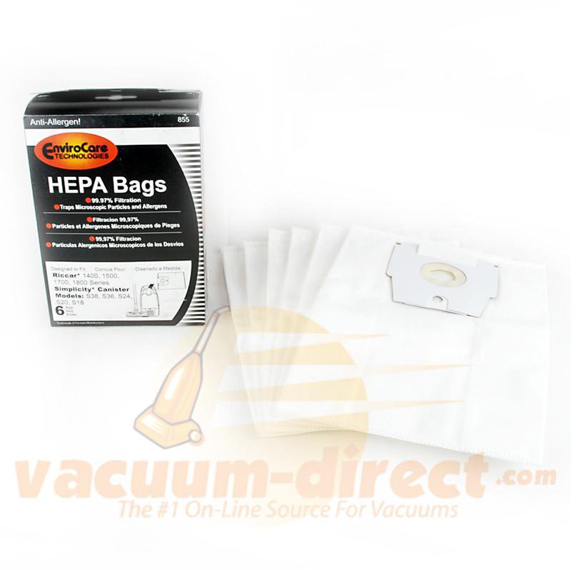 Riccar Type H Generic HEPA Bags by EnviroCare for 1400 1500 1700 and 1800 series 6 Pack  855 54-2432-03