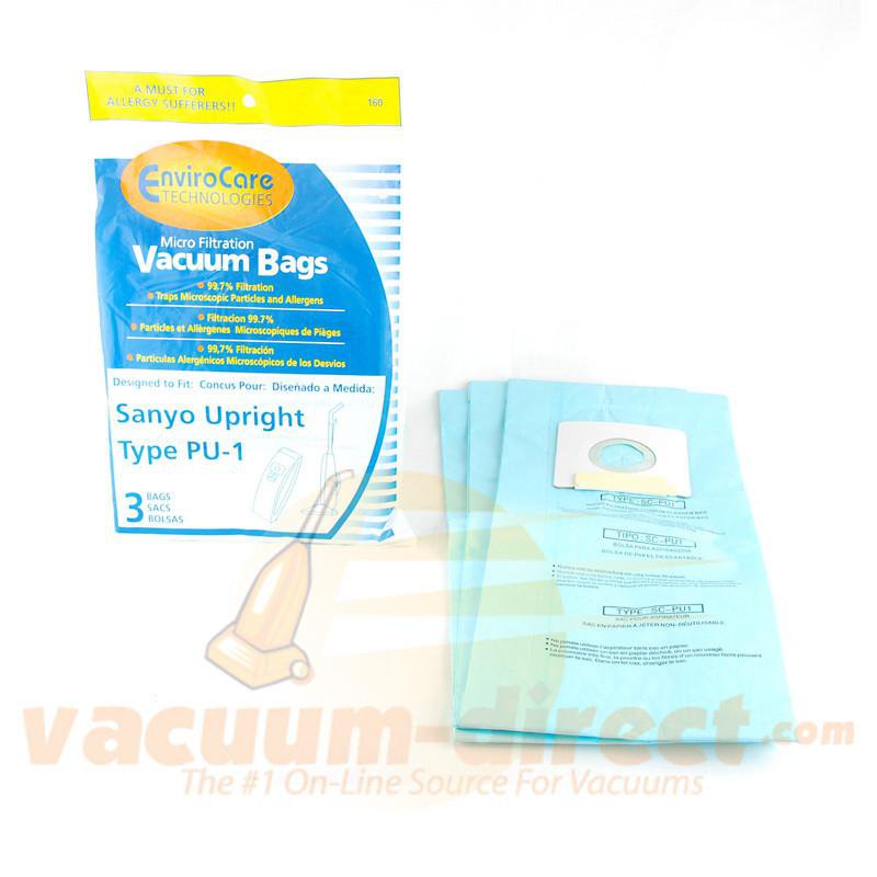 Sanyo Type PU-1 Generic Micro Filtration Vacuum Bags by EnviroCare 3 Pack  160 92-2404-02