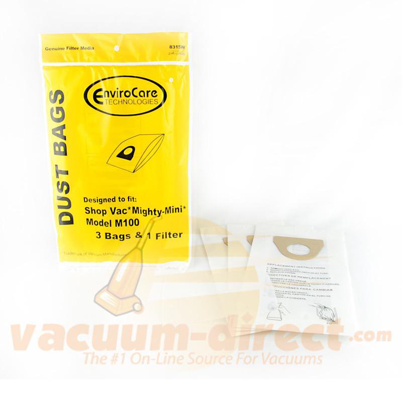 Shop Vac Mighty -Mini M100 Generic Vacuum Bags by EnviroCare 3 Bags and 1 Filter  831SW SVR-14205