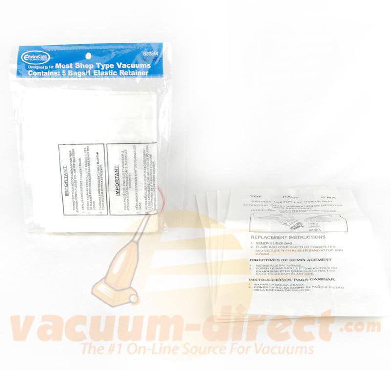 Shop Vac Wet/Dry Generic Vacuum Bags by EnviroCare 5 Bags and 1 Retaining Band  830SW SVR-14015