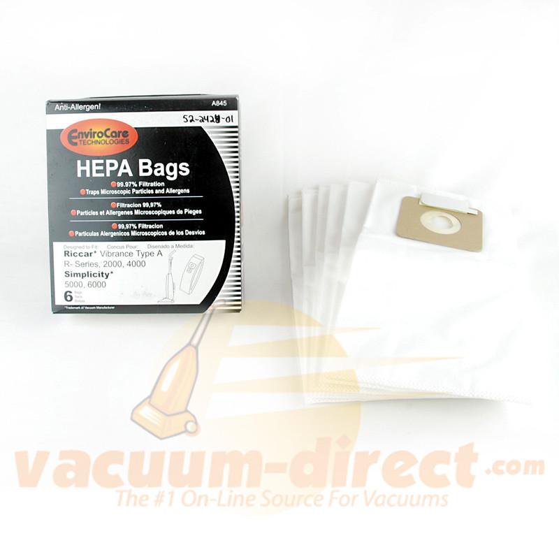 Simplicity 6 Series Type A Generic HEPA Vacuum Bags by EnviroCare for 5000 6000 & Symmetry series 6 Pack  A845 52-2424-01